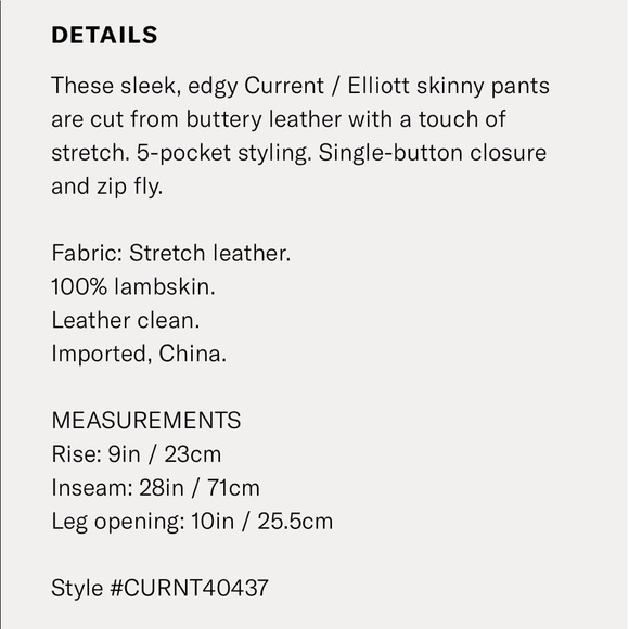 Current/Elliott Leather pants. Size 25. NWT!!!! - Picture 7 of 7